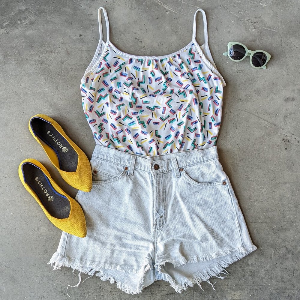 Vintage Freedom Tops White Colorful Geometric Pattern Cami Tank large